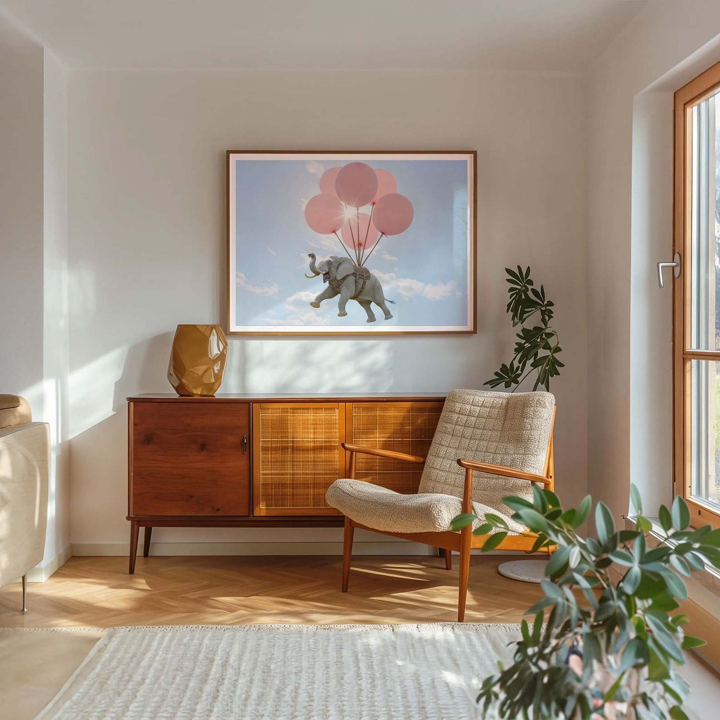 Elephant Flight, Horizontal, Framed Art