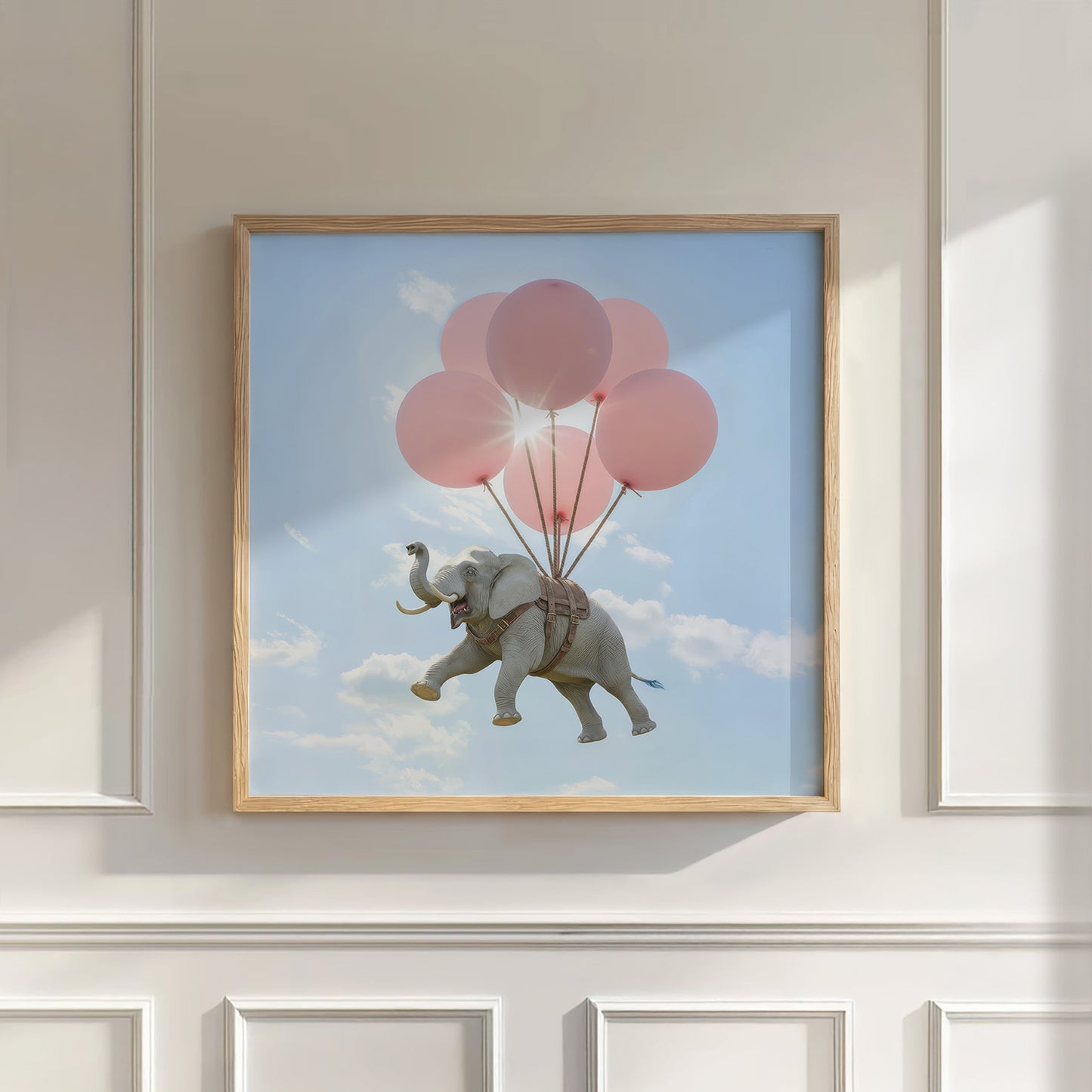 Elephant Flight, Square, Wall Art