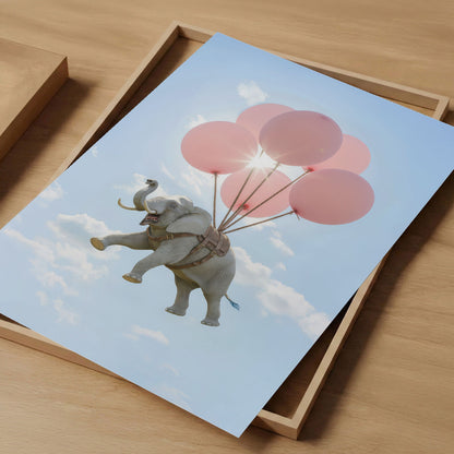 Elephant Flight, Vertical, Art Print