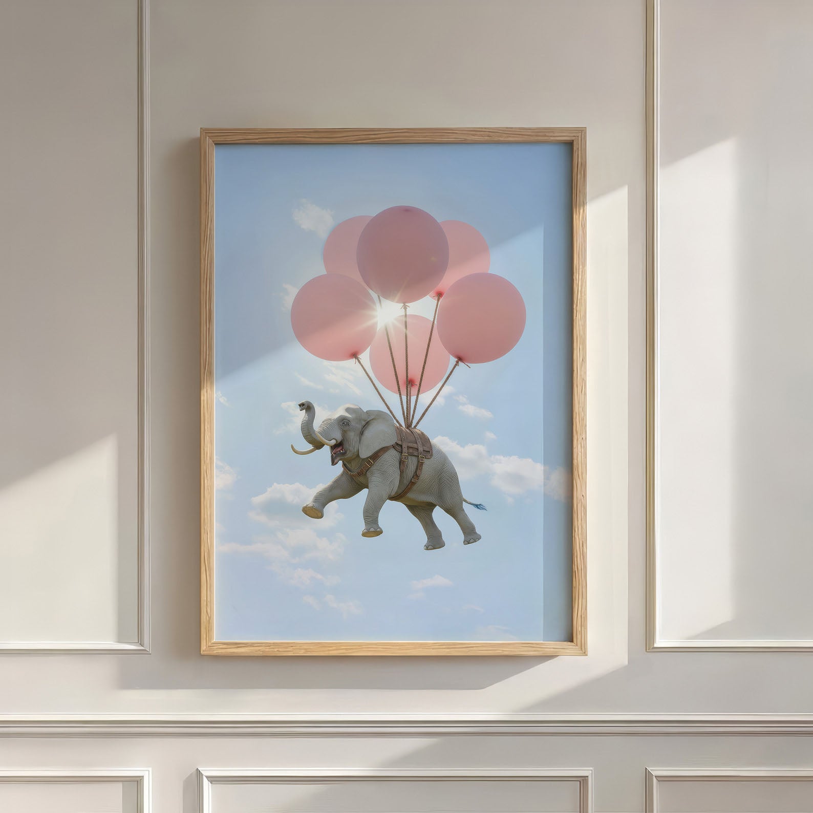 Elephant Flight, Vertical, Wall Art