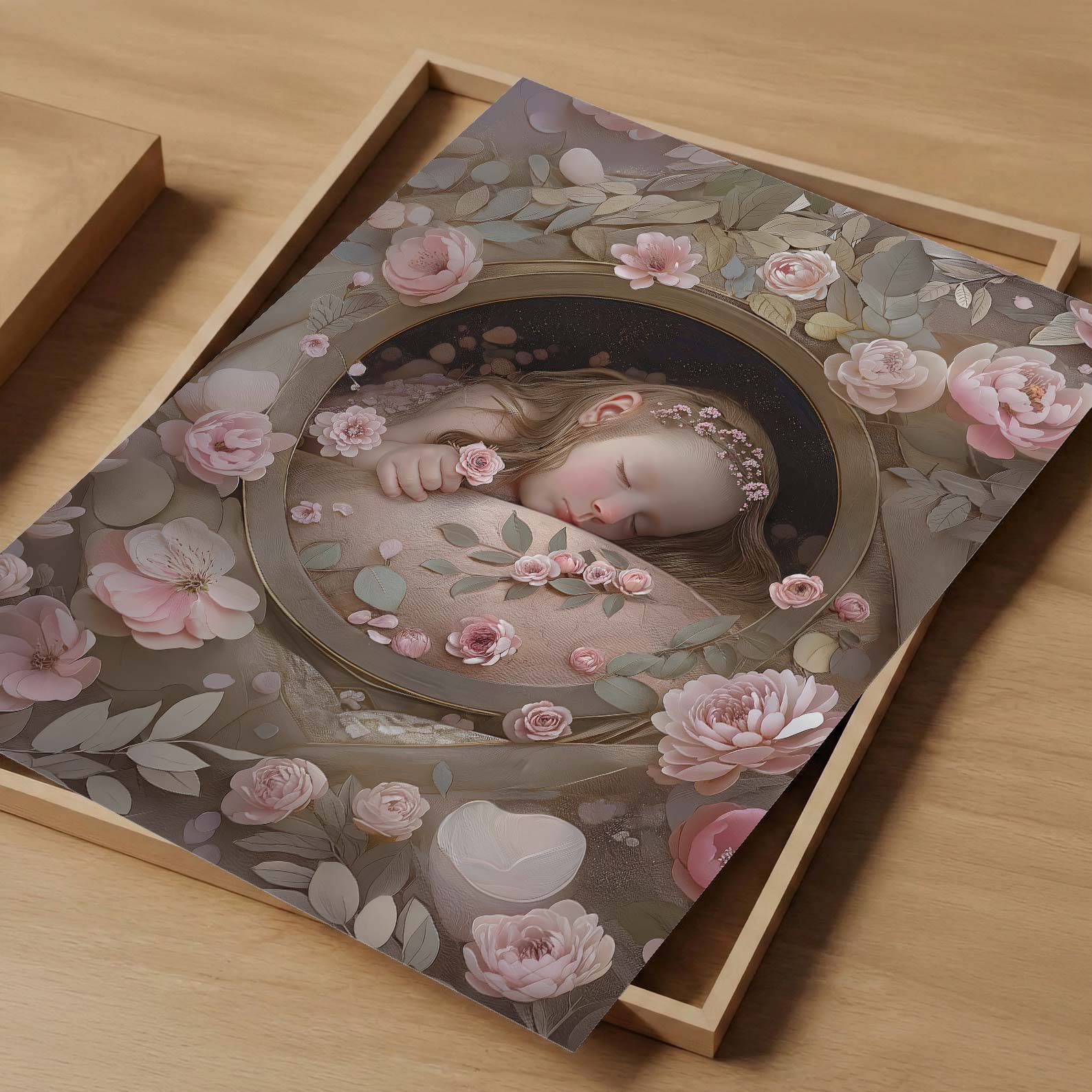 Art Print Showcase Of Ethereal Fairy Sleeping In Floral Shell I, Vertical