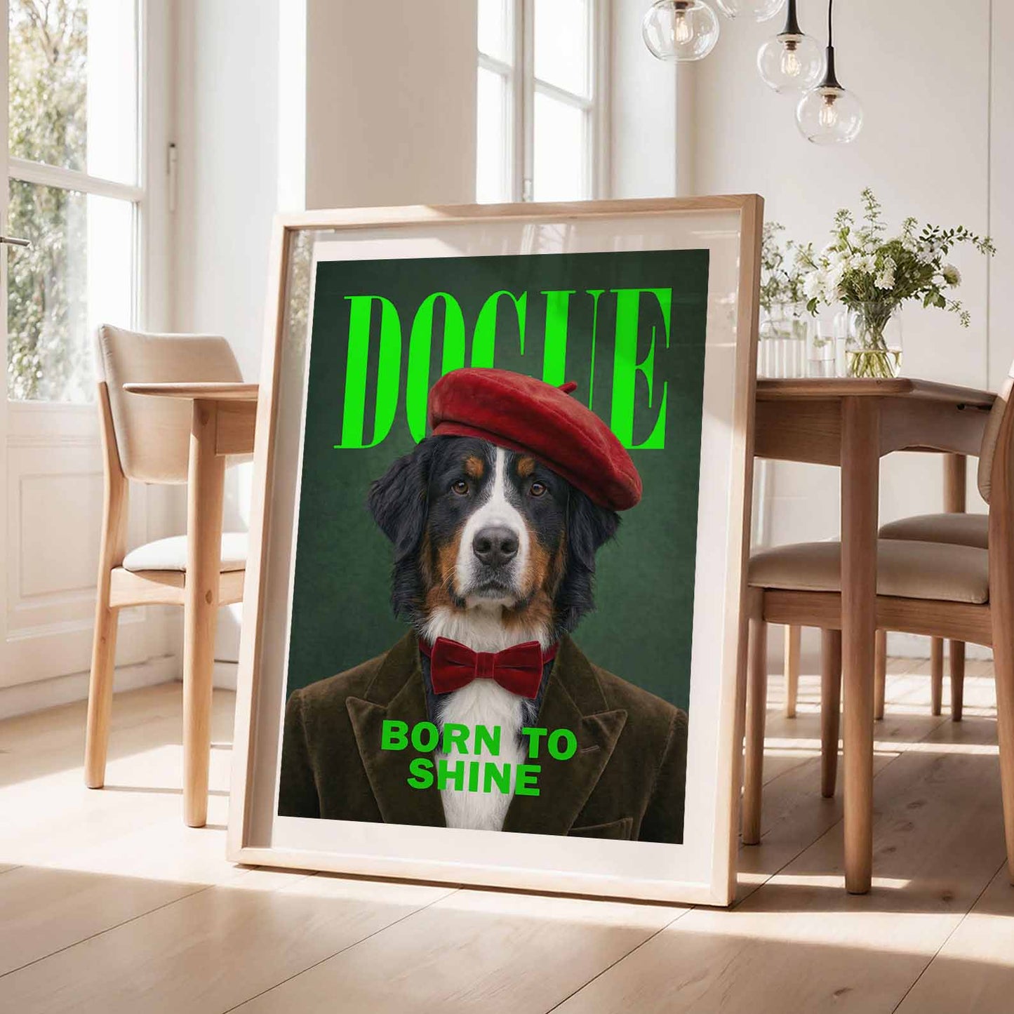 Fashion Bernese Mountain Dog, Vertical, Framed Art