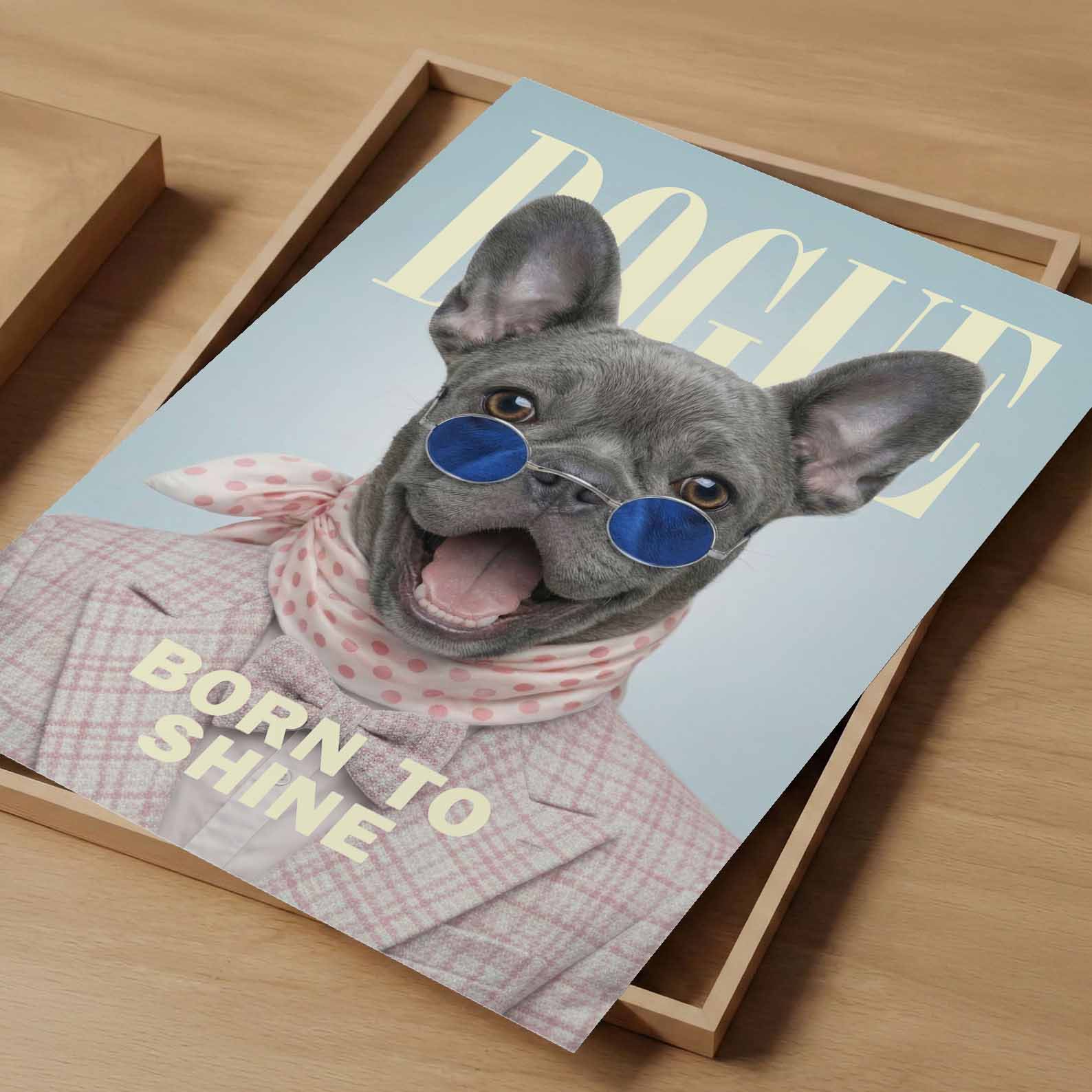 Fashion Blue French Bulldog, Vertical, Art Print