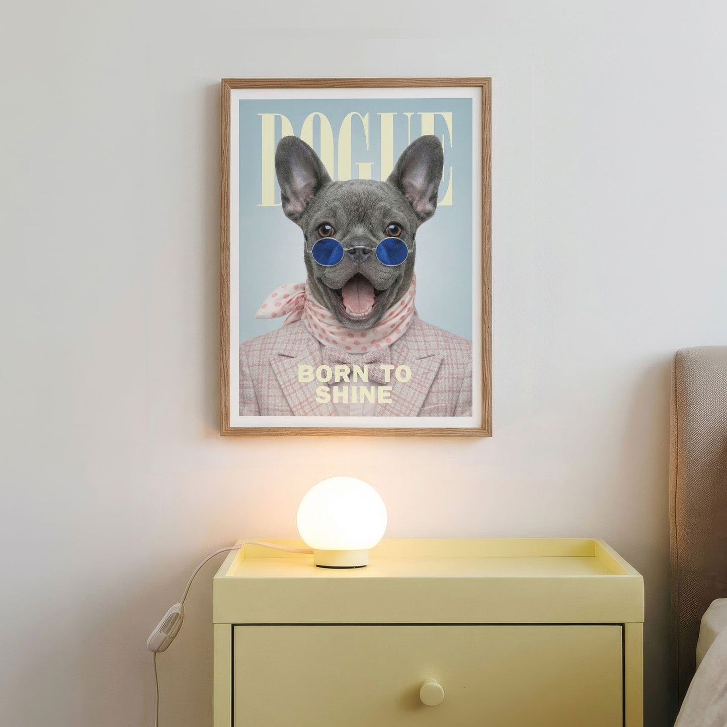 Fashion Blue French Bulldog, Vertical, Framed Art
