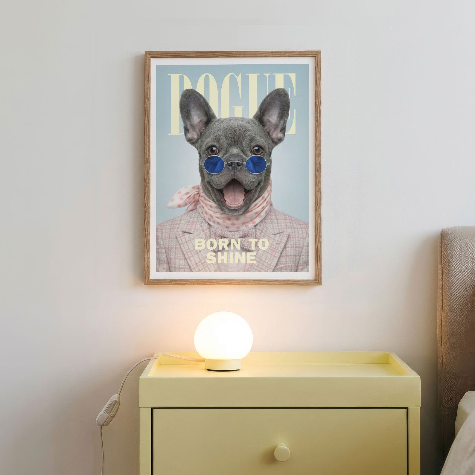 Fashion Blue French Bulldog, Vertical, Framed Art