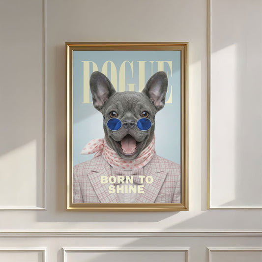 Fashion Blue French Bulldog, Vertical, Wall Art