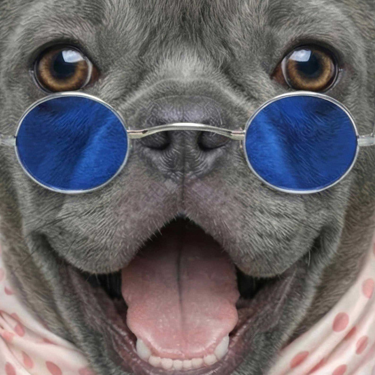 Extreme Close Up Detail Of Fashion Blue French Bulldog