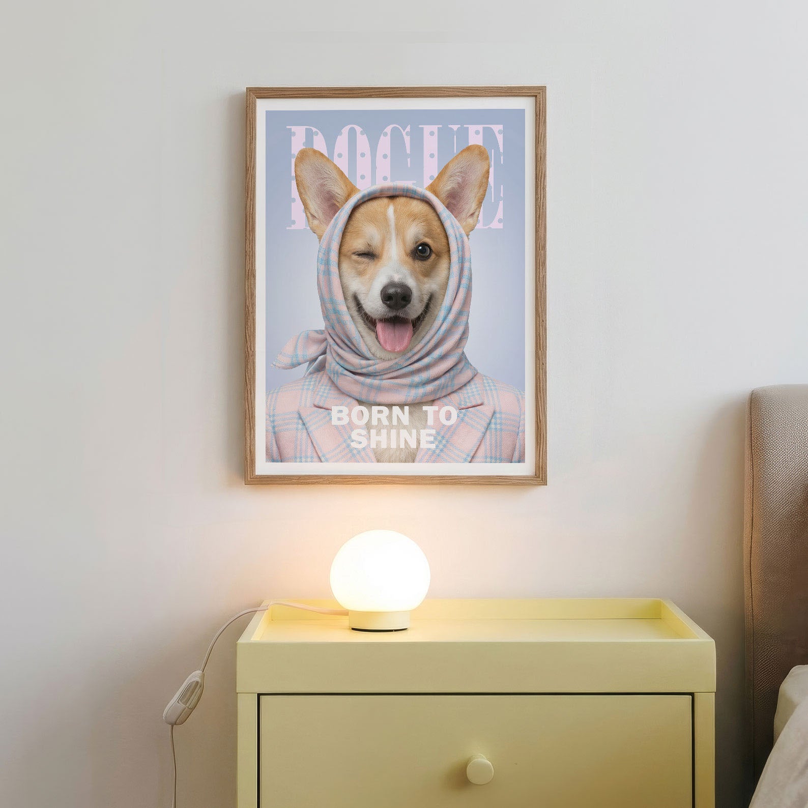 Fashion Corgi, Vertical, Framed Art