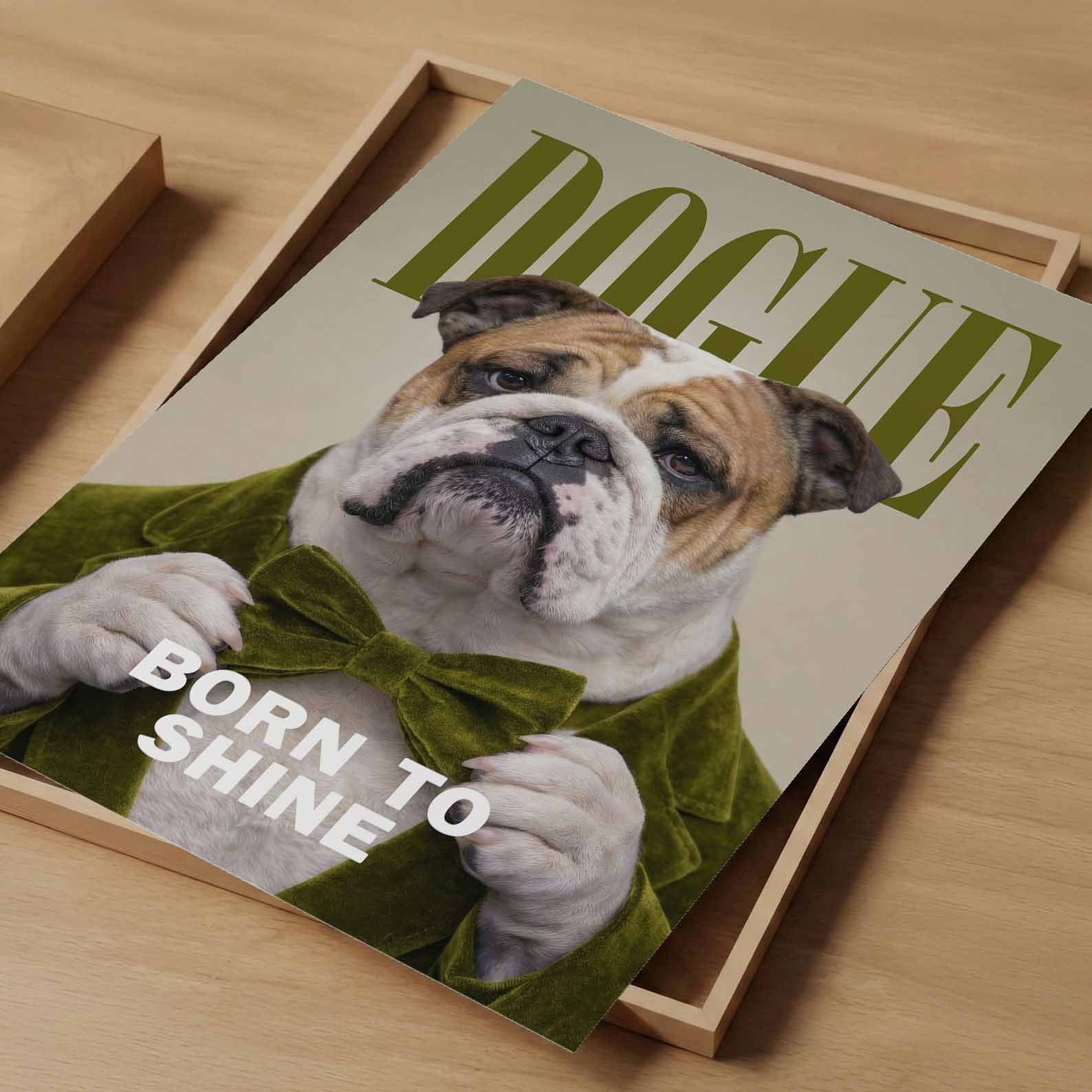 Fashion English Bulldog, Vertical, Art Print