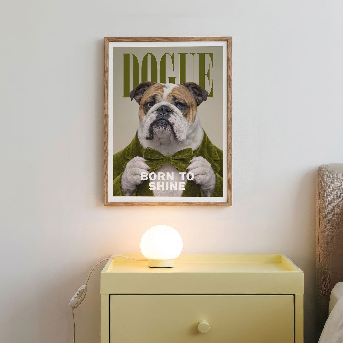 Fashion English Bulldog, Vertical, Framed Art