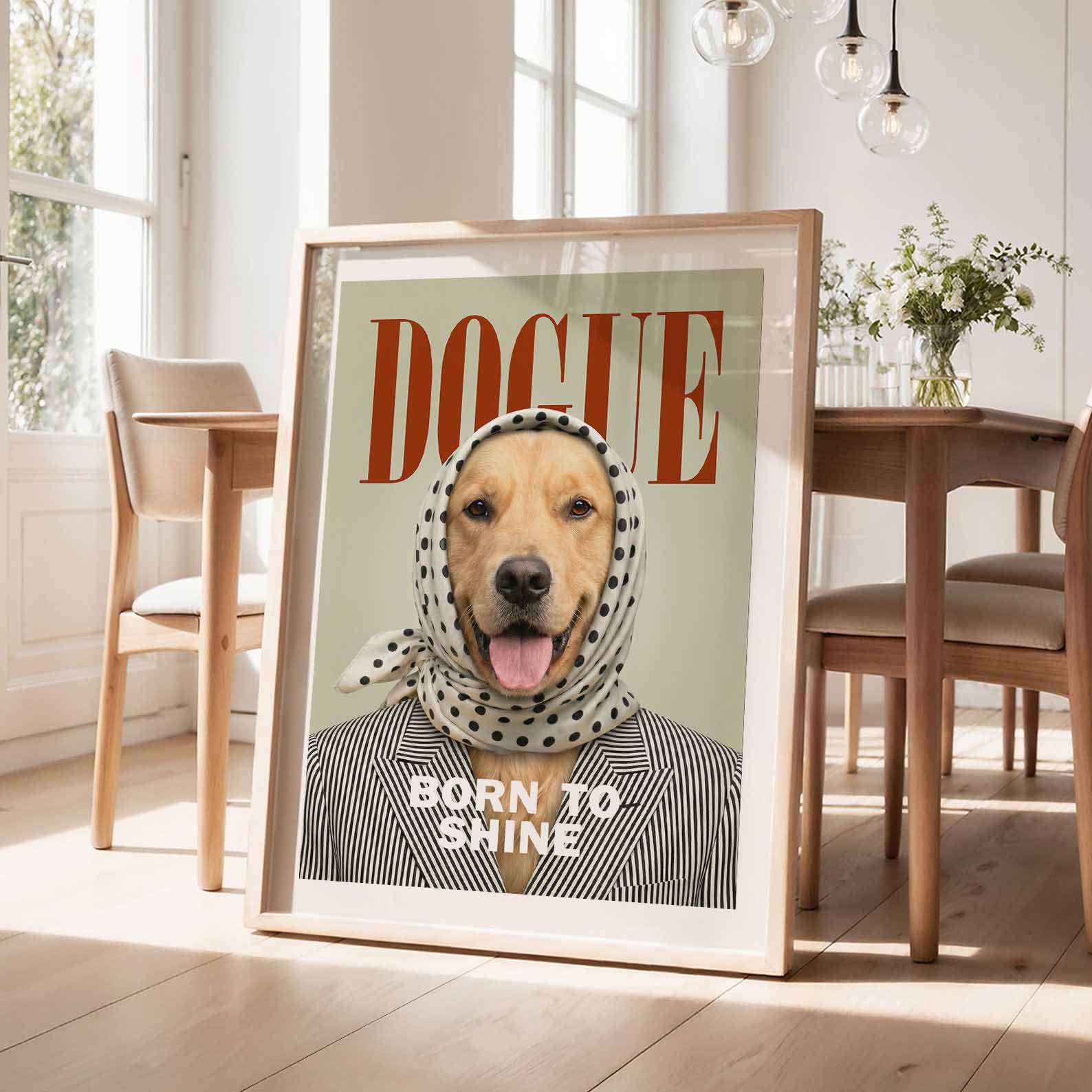 Fashion Golden Retriever I, Vertical, Framed Art