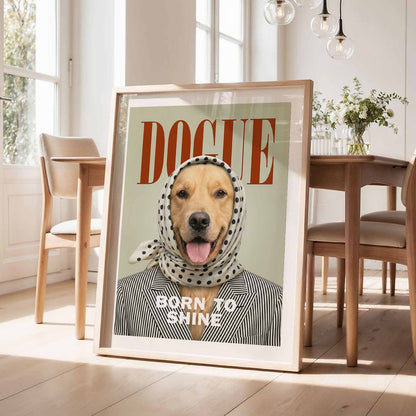 Fashion Golden Retriever I, Vertical, Framed Art