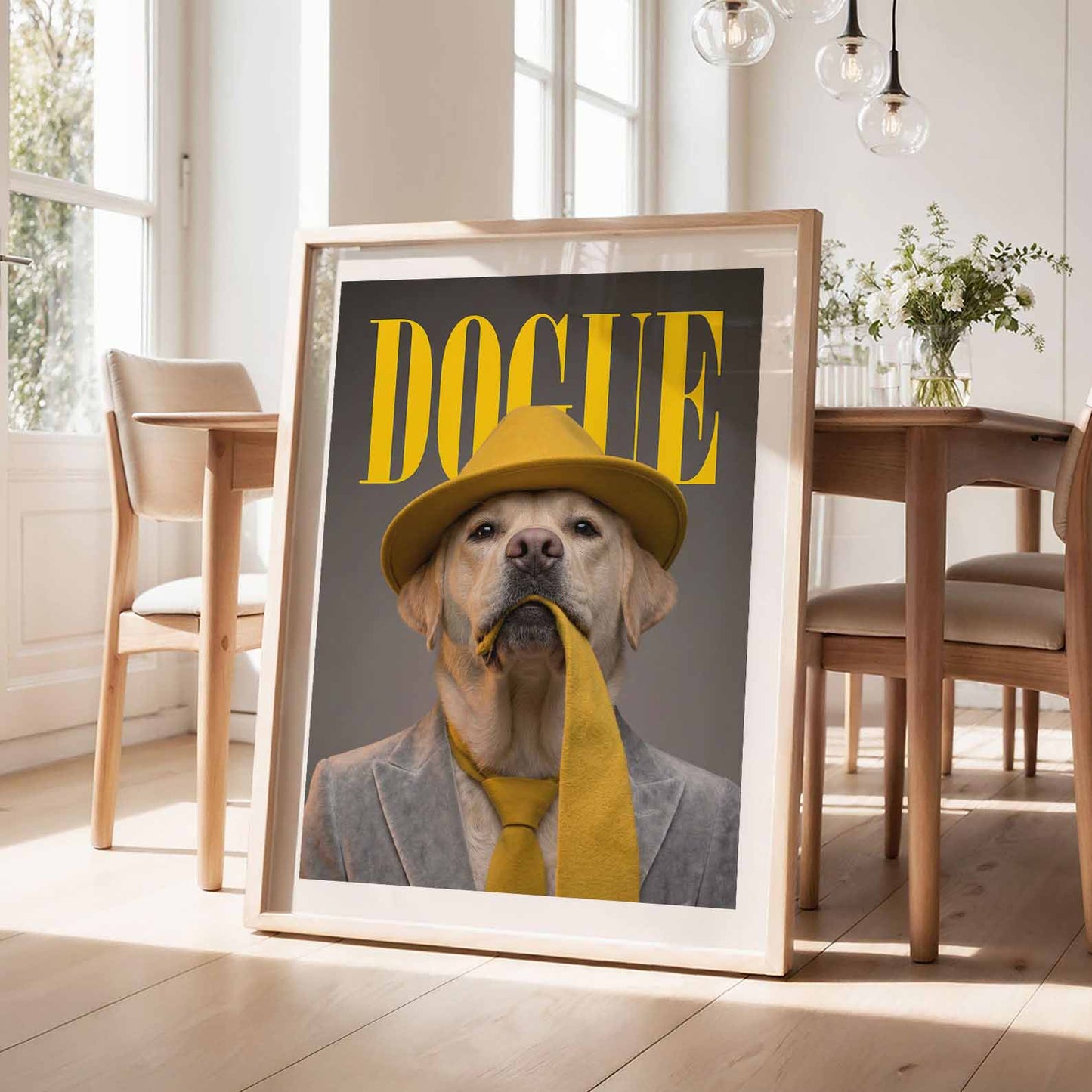 Fashion Yellow Labrador N, Vertical, Framed Art