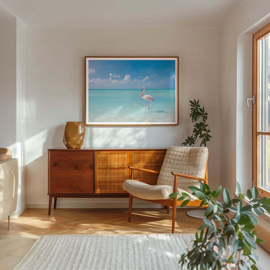 Flamingo Ocean, Horizontal, Framed Art