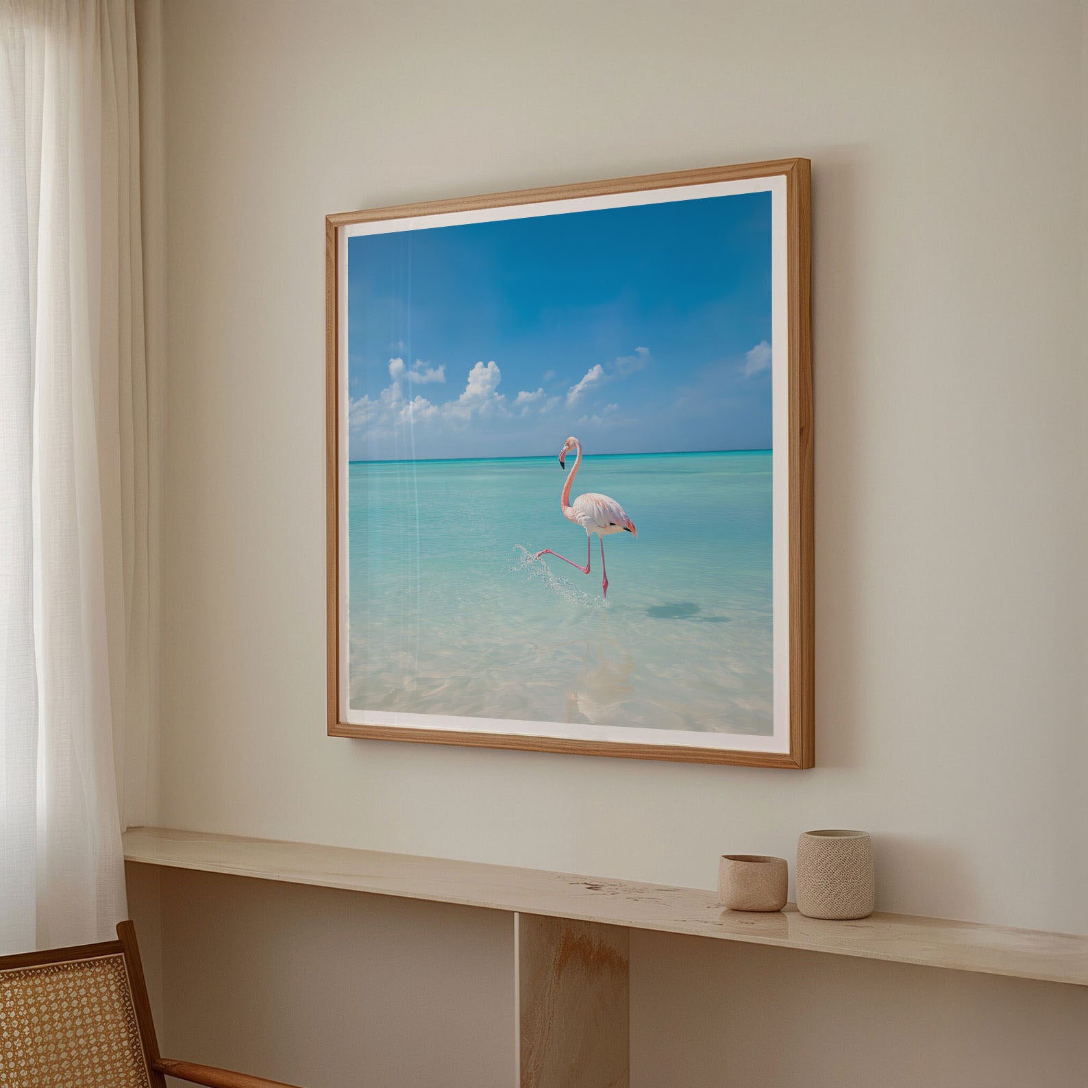 Flamingo Ocean, Square, Framed Art