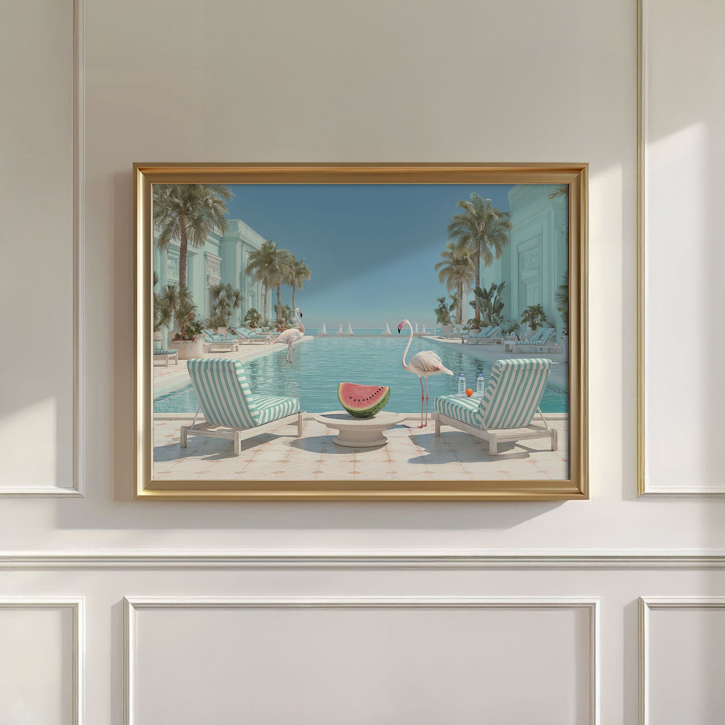 Flamingos Infinity Pool, Horizontal, Wall Art