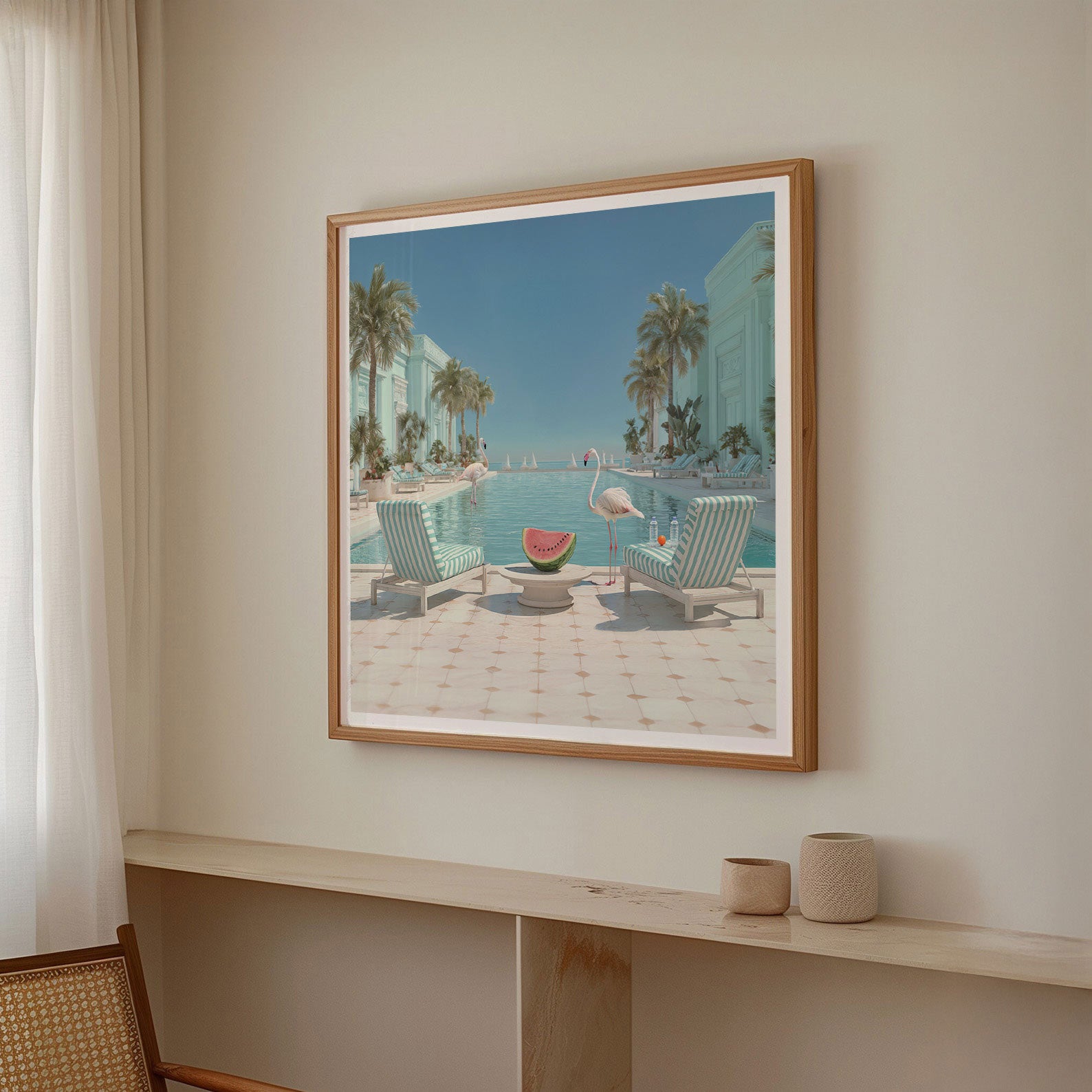 Flamingos Infinity Pool, Square, Framed Art