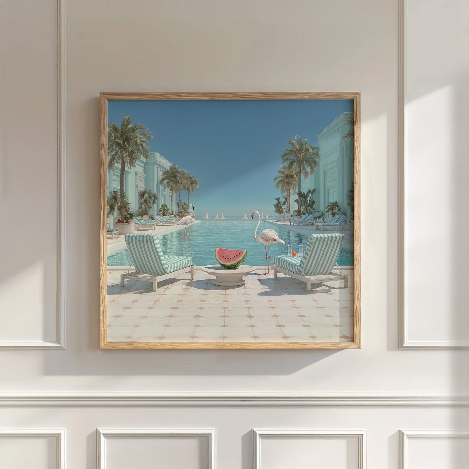 Flamingos Infinity Pool, Square, Wall Art