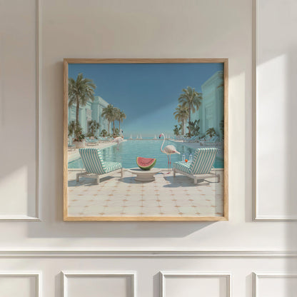 Flamingos Infinity Pool, Square, Wall Art