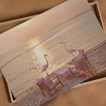 Flamingos At Sunset, Horizontal, Art Print