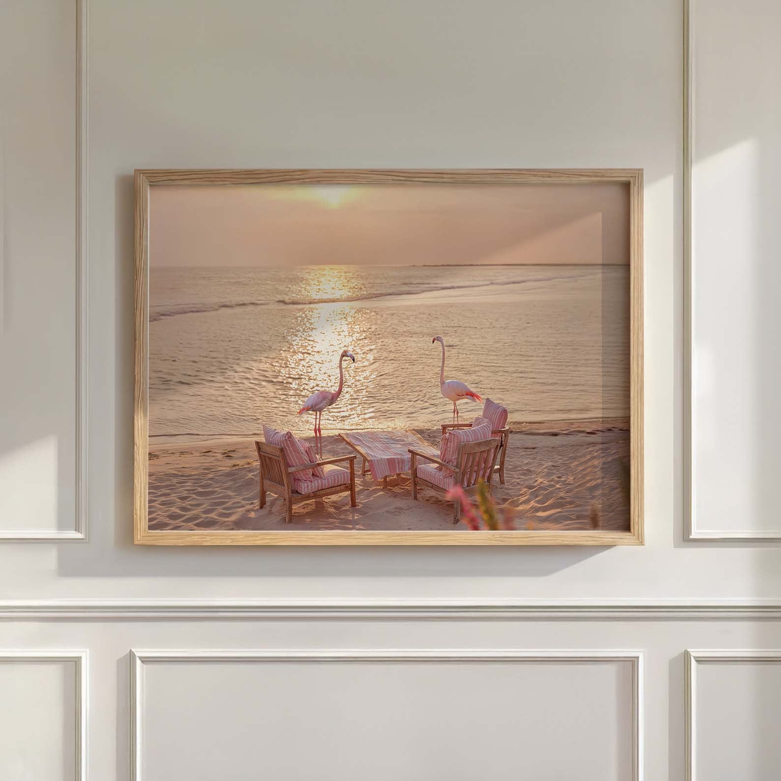 Flamingos At Sunset, Horizontal, Wall Art