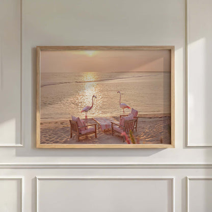 Flamingos At Sunset, Horizontal, Wall Art