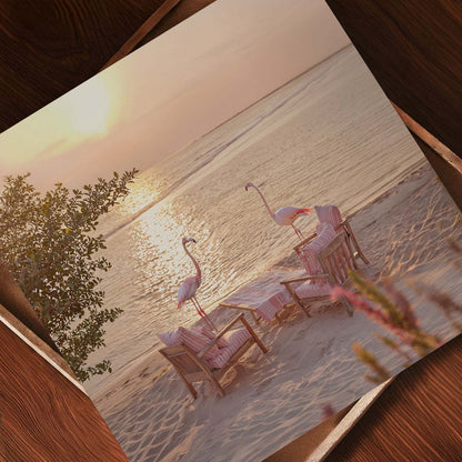 Flamingos At Sunset, Square, Art Print
