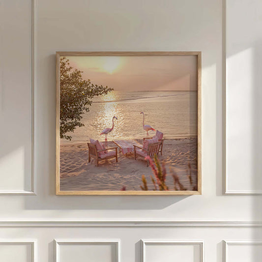 Flamingos At Sunset, Square, Wall Art