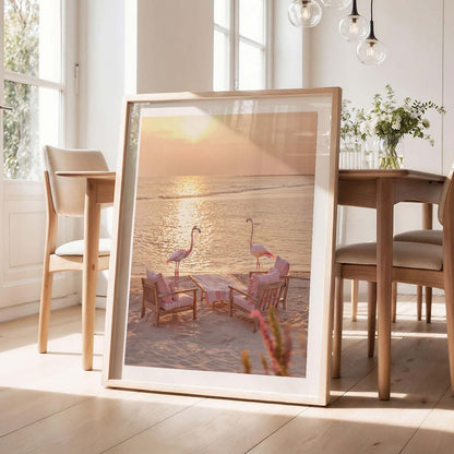 Flamingos At Sunsett, Vertical, Framed Art