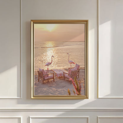 Flamingos At Sunsett, Vertical, Wall Art