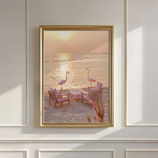 Flamingos At Sunsett, Vertical, Wall Art