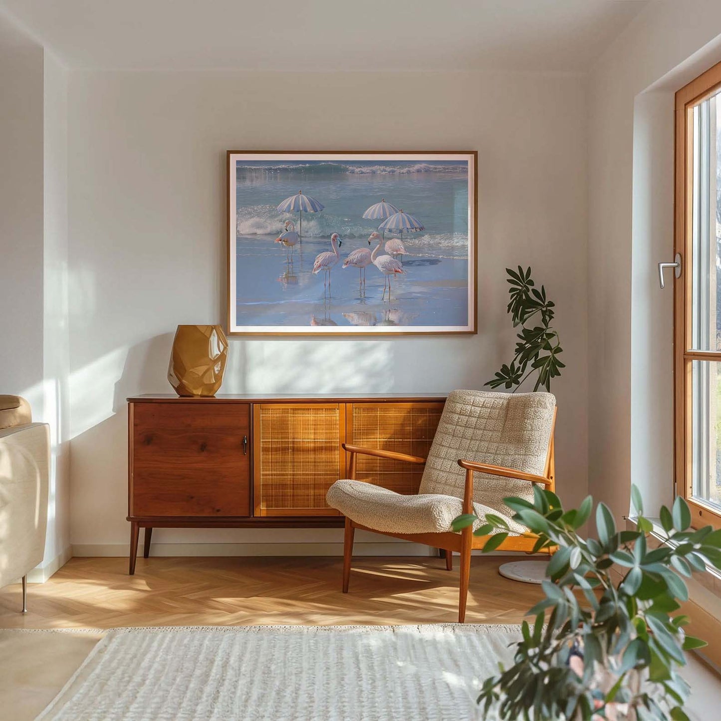 Flamingos By The Coast, Horizontal, Framed Art
