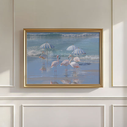 Flamingos By The Coast, Horizontal, Wall Art