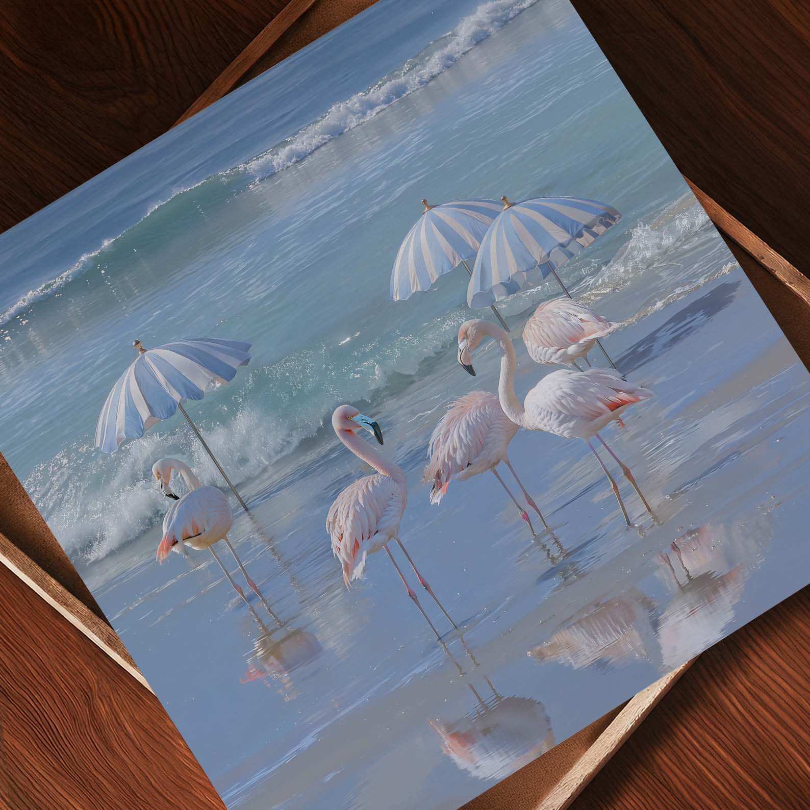 Flamingos By The Coast, Square, Art Print