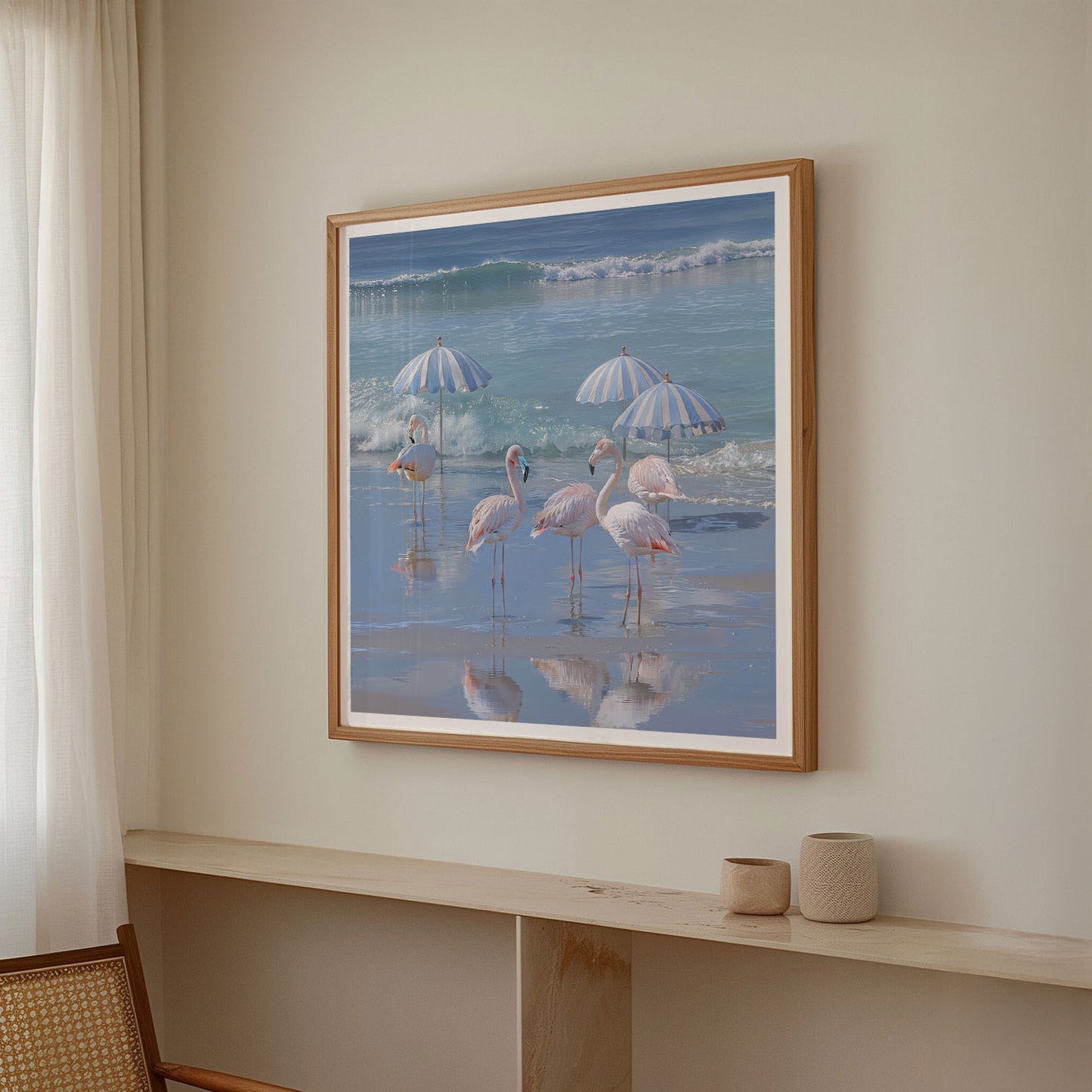Flamingos By The Coast, Square, Framed Art