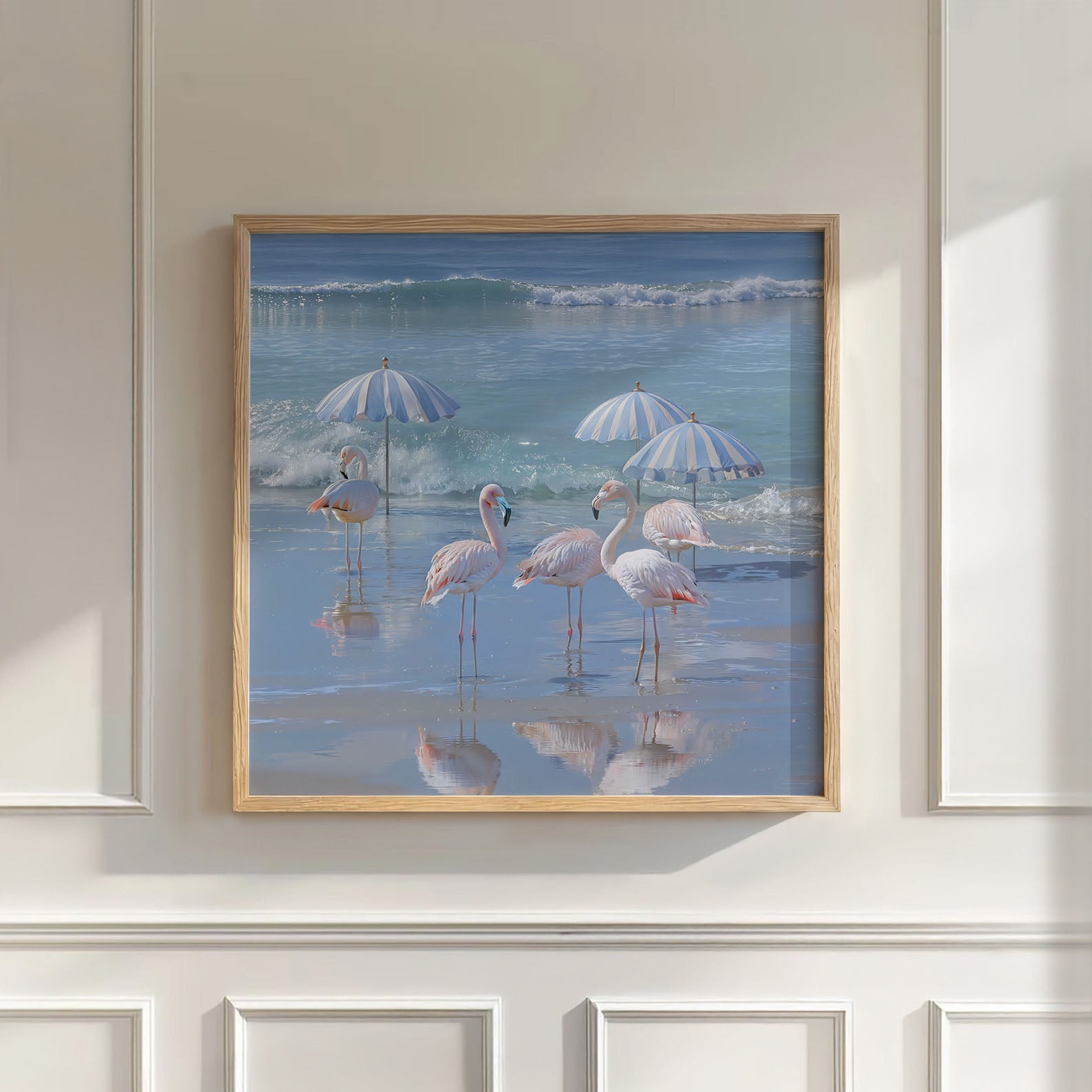 Flamingos By The Coast, Square, Wall Art
