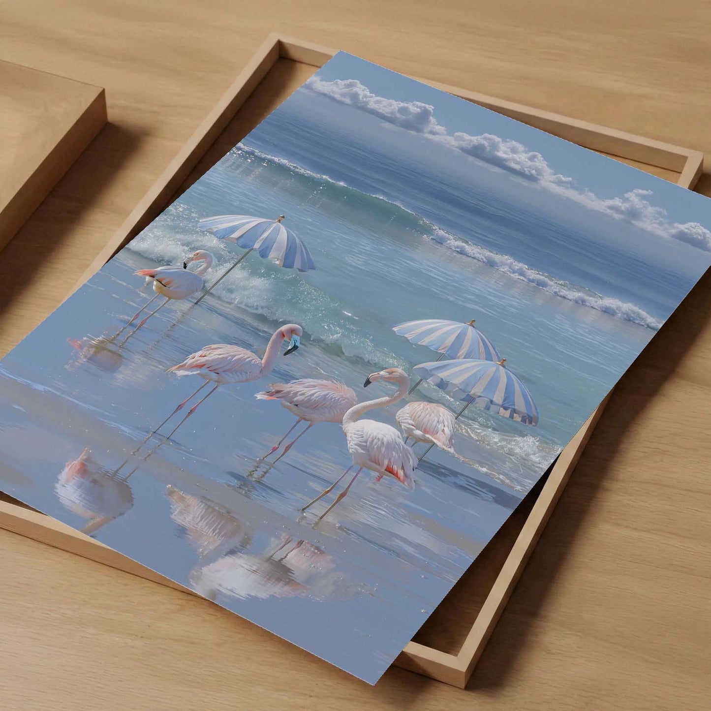 Flamingos By The Coast, Vertical, Art Print