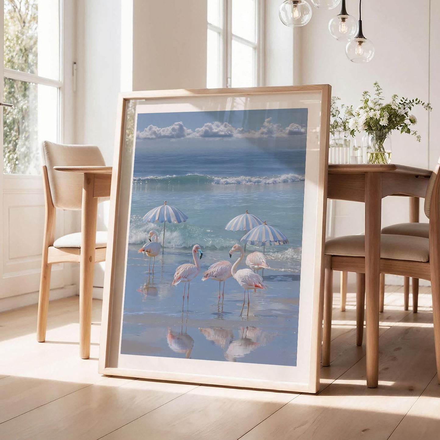 Flamingos By The Coast, Vertical, Framed Art