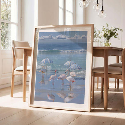 Flamingos By The Coast, Vertical, Framed Art