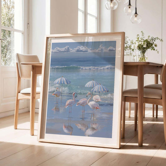 Flamingos By The Coast, Vertical, Framed Art