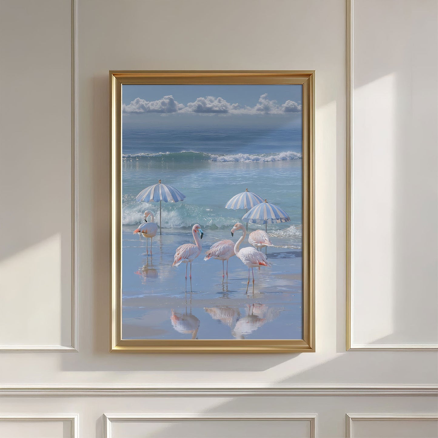 Flamingos By The Coast, Vertical, Wall Art