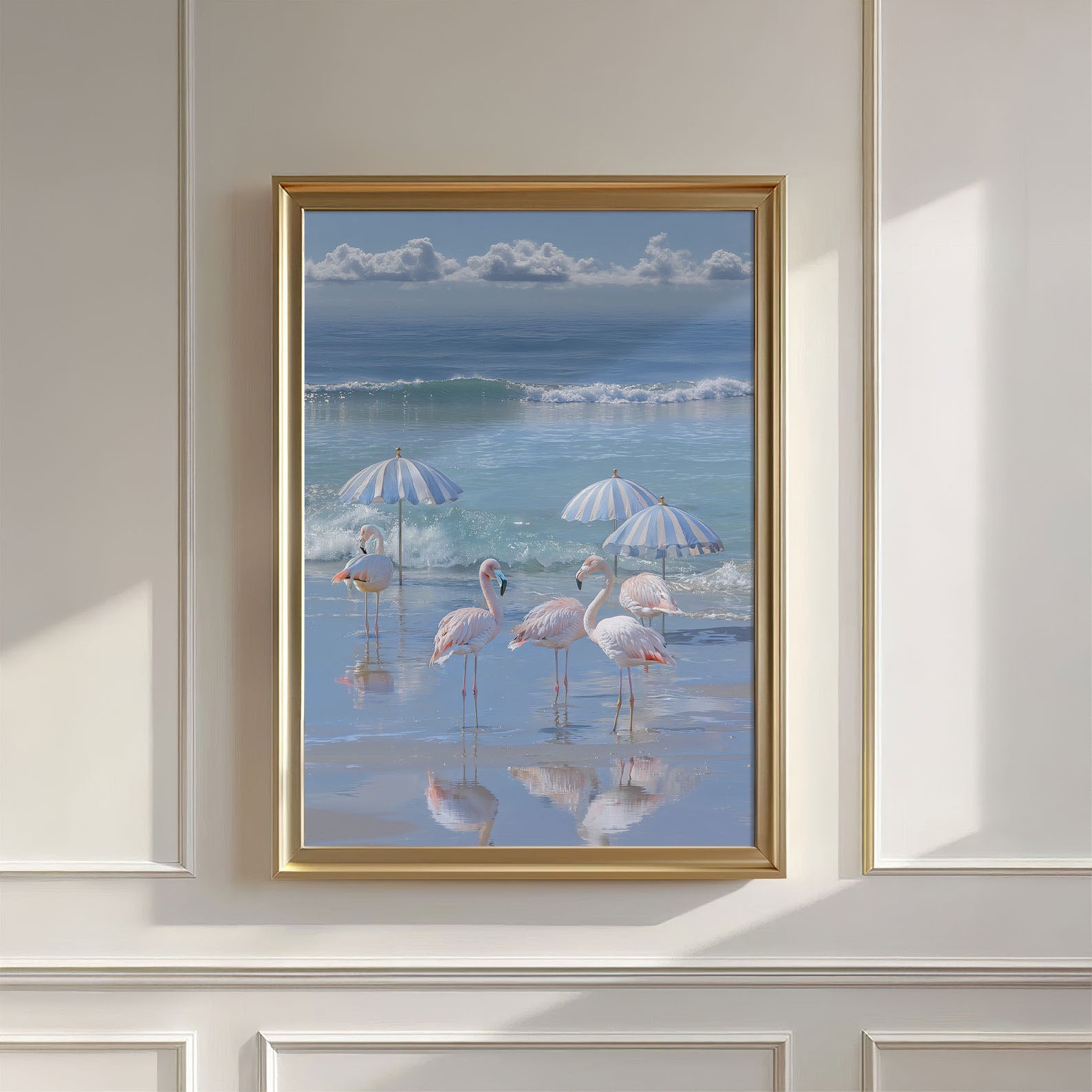 Flamingos By The Coast, Vertical, Wall Art