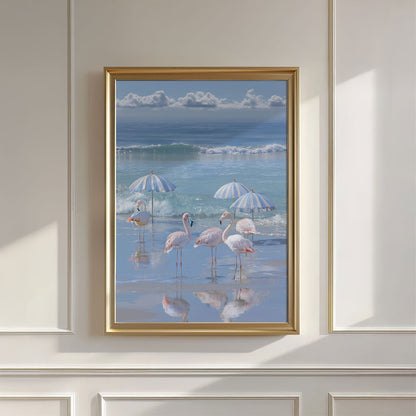 Flamingos By The Coast, Vertical, Wall Art