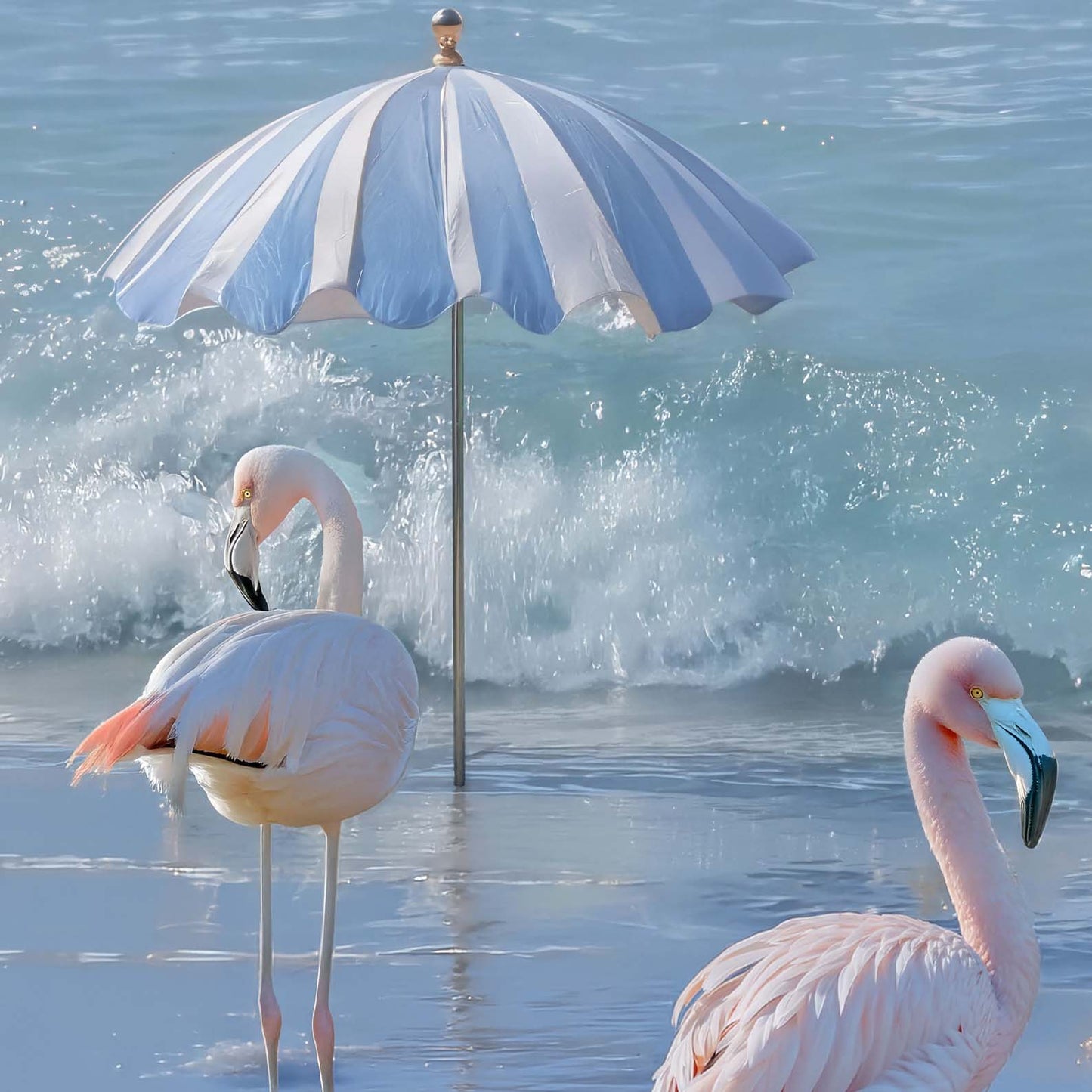 High Resolution Art Texture Of Flamingos By The Coast