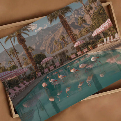 Flamingos In The Pool, Horizontal, Art Print