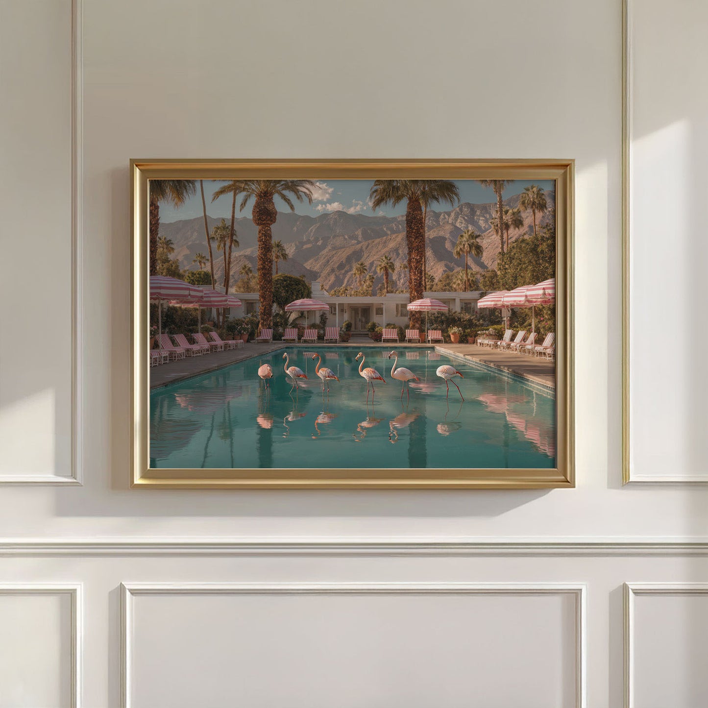 Flamingos In The Pool, Horizontal, Wall Art