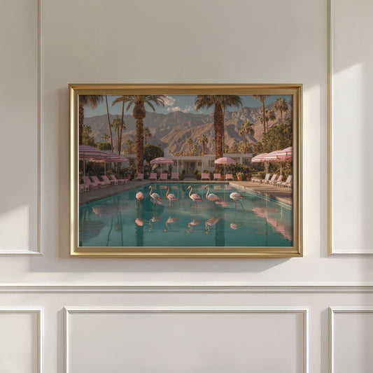 Flamingos In The Pool, Horizontal, Wall Art