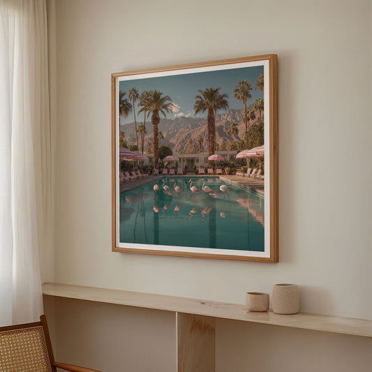 Flamingos In The Pool, Square, Framed Art