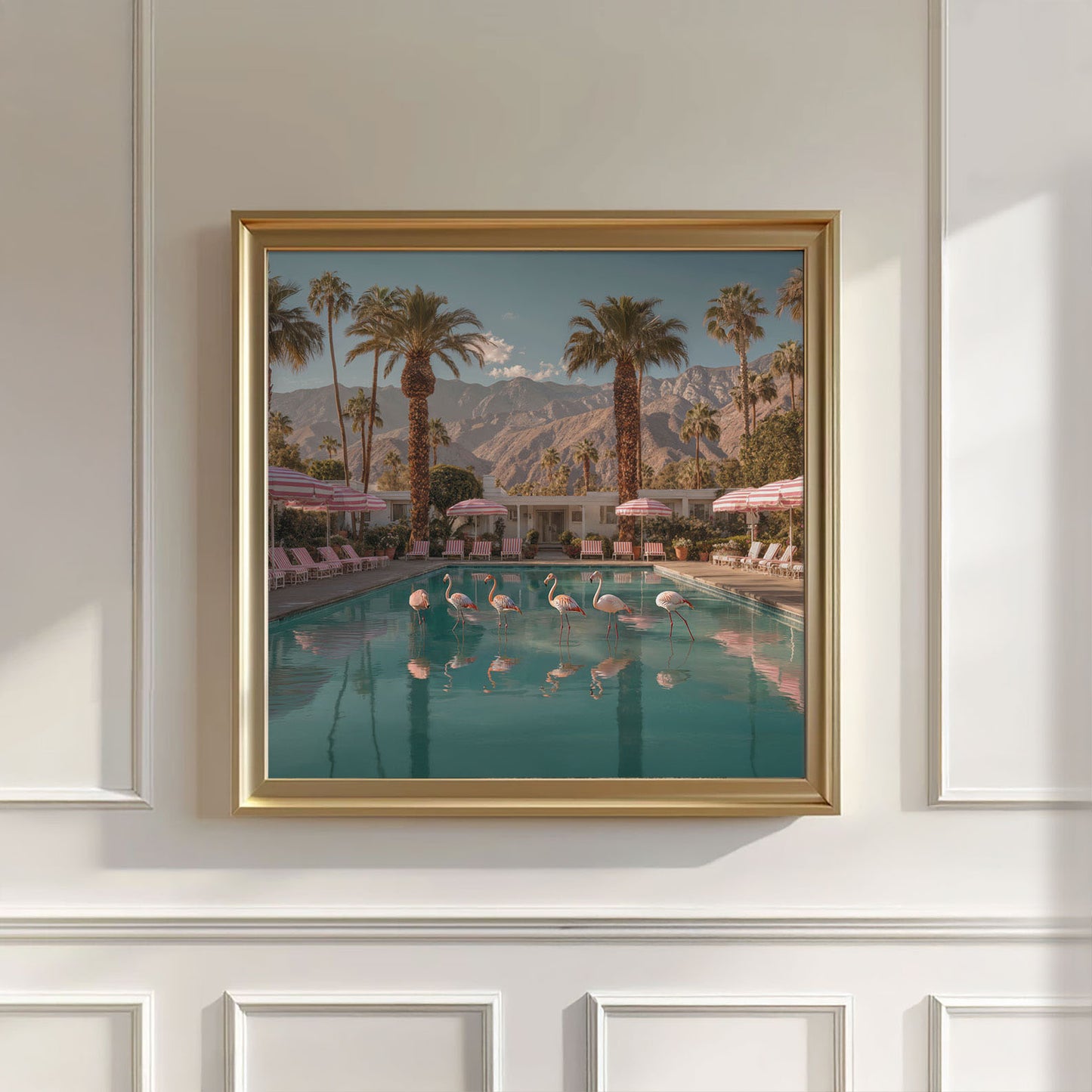Flamingos In The Pool, Square, Wall Art
