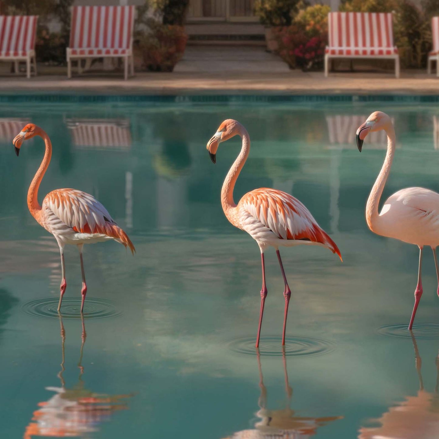 Extreme Close Up Detail Of Flamingos In The Pool